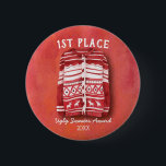 Badge Rond 5 Cm Ugly Sweater Office Christmas Party Award<br><div class="desc">Give this award to the person who wears the ugliest,  tacky and fugly holiday sweater. 1st place award winner text can be changed. Features a watercolor design with a red holiday sweater.</div>