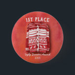 Badge Rond 5 Cm Ugly Sweater Office Christmas Party Award<br><div class="desc">Give this award to the person who wears the ugliest,  tacky and fugly holiday sweater. 1st place award winner text can be changed. Features a watercolor design with a red holiday sweater.</div>