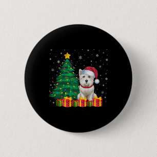 Badge Rond 5 Cm Ugly Westie Santa Hat Noël Lumières Amoureux des c
