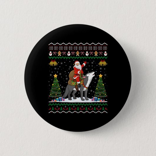 Badge Rond 5 Cm Ugly Wolf Xmas Gift Santa Riding Wolf Christmas  (Devant)
