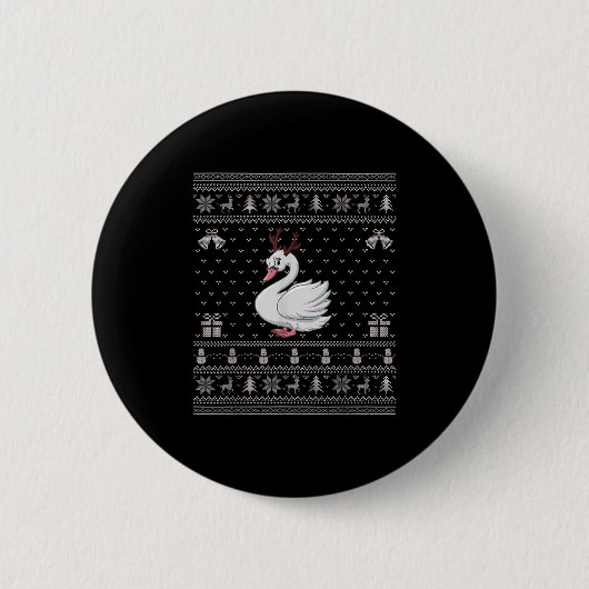 Badge Rond 5 Cm Ugly Xmas Sweater Style Swans Reindeer Christmas (Devant)