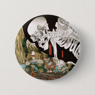 Badge Rond 5 Cm Ukiyo-e vintage : l'art du spectre de squelette de