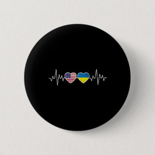 Badge Rond 5 Cm Ukraine Battement de cœur Drapeau américain Cœur