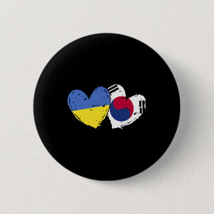 Badge Rond 5 Cm Ukraine Corée du Sud Cœur Drapeaux Ukrainien Corée