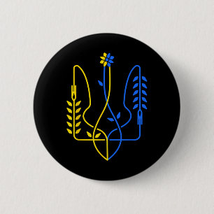 Badge Rond 5 Cm Ukraine Trident Doré Symbole Drapeau Ukrainien Hom