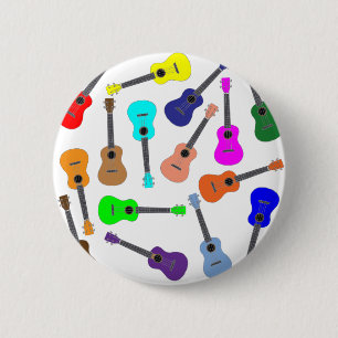 Badge Rond 5 Cm Ukulélé d'arc-en-ciel