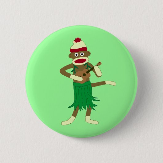 Badge Rond 5 Cm Ukulélé de singe de chaussette (Devant)