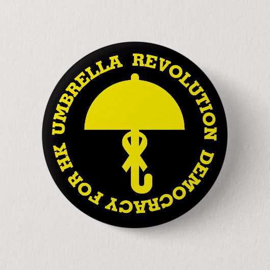 BADGE ROND 5 CM UMBRELLA REVOLUTION, DEMOCRACY FOR HK. (Devant)
