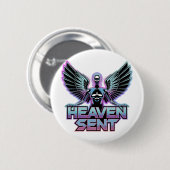 Badge Rond 5 Cm Un ange métallique brillant avec des ailes, concep (Devant & derrière)