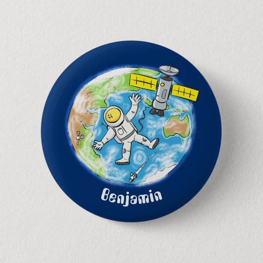 Badge Rond 5 Cm Un astronaute amusant dans l'espace et la bande de (Devant)