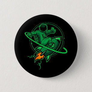 Badge Rond 5 Cm Un Astronaute Sur Une Fusée Autour De Saturn Artwo