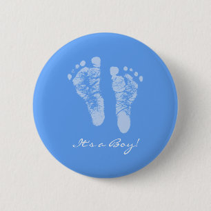 Badge Rond 5 Cm Un Baby shower de garçon avec des empreintes de bé