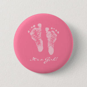Badge Rond 5 Cm Un Baby shower féminin avec des empreintes de bébé