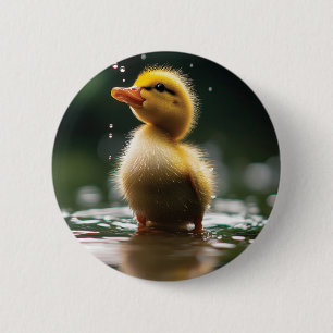 Badge Rond 5 Cm "Un canard adorable dans la pluie