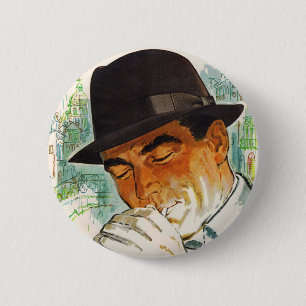 Badge Rond 5 Cm Un casquette de Stetson allume une cigarette