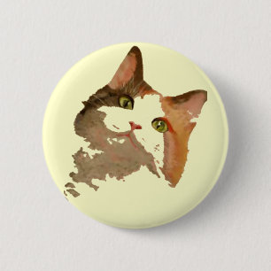 Badge Rond 5 Cm Un chat Calico Vert Portrait Artistique