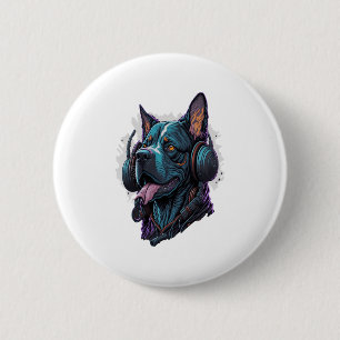 Badge Rond 5 Cm Un chien cool écoutant de la musique