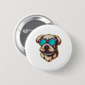 BADGE ROND 5 CM UN DORABLE D O G AVEC DES LUNETTES SOLEIL (Devant & derrière)