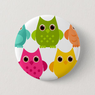 Badge Rond 5 Cm Un groupe lumineux de hiboux