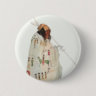 Badge Rond 5 Cm Un guerrier indien avec portrait de tuyau par Karl
