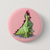Badge Rond 5 Cm Un Hadrosaurus Féminin Tenant Une Poupée. (Devant)