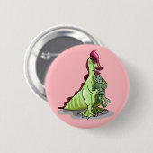 Badge Rond 5 Cm Un Hadrosaurus Féminin Tenant Une Poupée. (Devant & derrière)