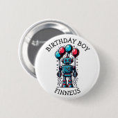 Badge Rond 5 Cm Un joyeux anniversaire pour un garçon à thème robo (Devant & derrière)
