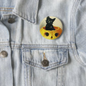 Badge Rond 5 Cm Un joyeux Haloween Kitten (En situation)