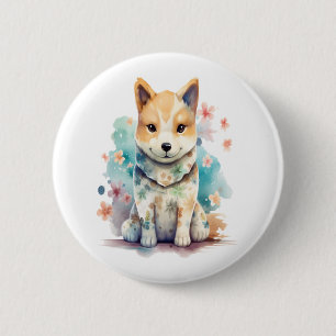 Badge Rond 5 Cm Un mignon chien bien conduit en chemise fleurie