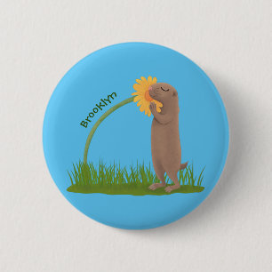 Badge Rond 5 Cm Un mignon chien de prairie reniflant la caricature