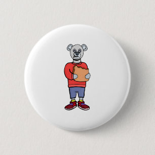 Badge Rond 5 Cm Un mignon Ours Mange Du Pain
