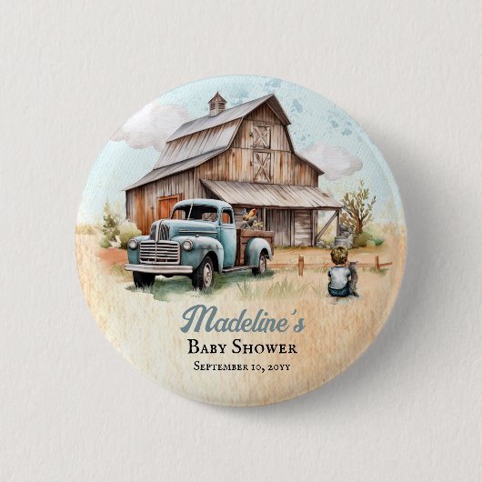 Badge Rond 5 Cm Un mignon petit Baby shower agricole (Devant)