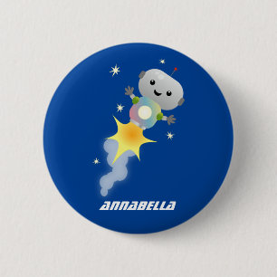Badge Rond 5 Cm Un mignon robot volant dans l'espace dessin animé