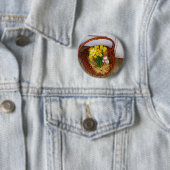 Badge Rond 5 Cm Un panier de jonquilles jaunes et d'oeufs de Pâque (En situation)