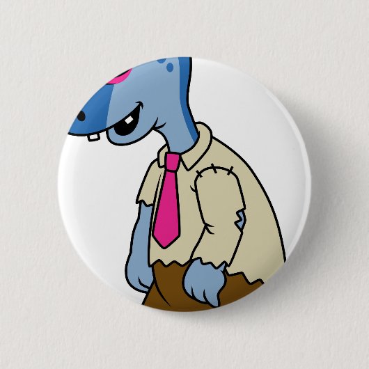Badge Rond 5 Cm Un Parasaurolophus Caricaturé En Zombie. (Devant)