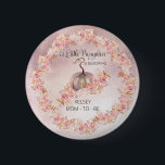 Badge Rond 5 Cm Un Petit Citrouille Fleurit Baby shower Rose<br><div class="desc">Sweet girl "A Little Citrouille Is Blooming" citrouille rose,  pampas herbe et faux rose parties scintillant design Baby shower. Conception composite par Holiday Hearts Designs (droits réservés).</div>