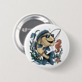 Badge Rond 5 Cm un poisson souriant (Devant & derrière)