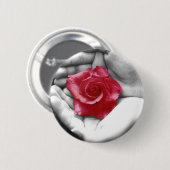 Badge Rond 5 Cm Un rose dans la main 2 (Devant & derrière)