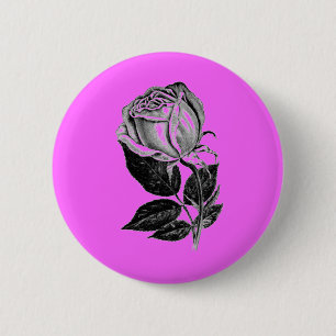 Badge Rond 5 Cm Un simple Rose... Illustration B&W