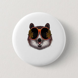 Badge Rond 5 Cm Un Tanuki Cool Aux Lunettes De Soleil Ornées