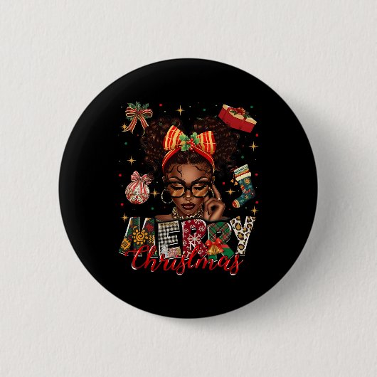 Badge Rond 5 Cm Une Africaine Américaine Noire Joyeuse Pajam Noël (Devant)
