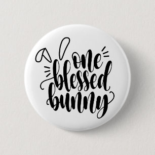 Badge Rond 5 Cm Une Béni Lapin Calligraphie de Pâques Bouton d'é