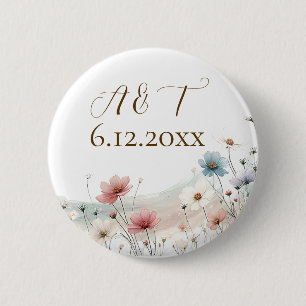Badge Rond 5 Cm Une Elégante Aquarelle Fleur sauvage date Mariage