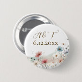 Badge Rond 5 Cm Une Elégante Aquarelle Fleur sauvage date Mariage (Devant & derrière)