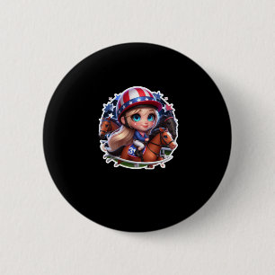 Badge Rond 5 Cm Une Fille Avec Cheval Racing Sport. Autocollant