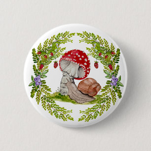Badge Rond 5 Cm Une mouche colorée de la forêt et un escargot