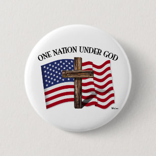 Badge Rond 5 Cm Une nation sous Dieu avec une croix robuste et le