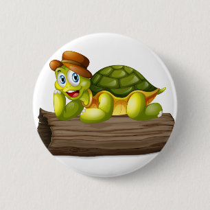 Badge Rond 5 Cm Une tortue au-dessus d'un rondin