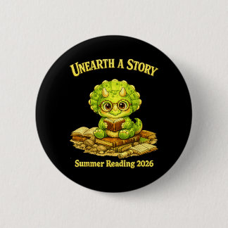 Badge Rond 5 Cm Unearth a Story Triceratops Dinosaur Reading Books