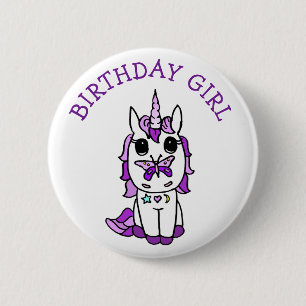 Badge Rond 5 Cm Unicorn Birthday Girl Purple